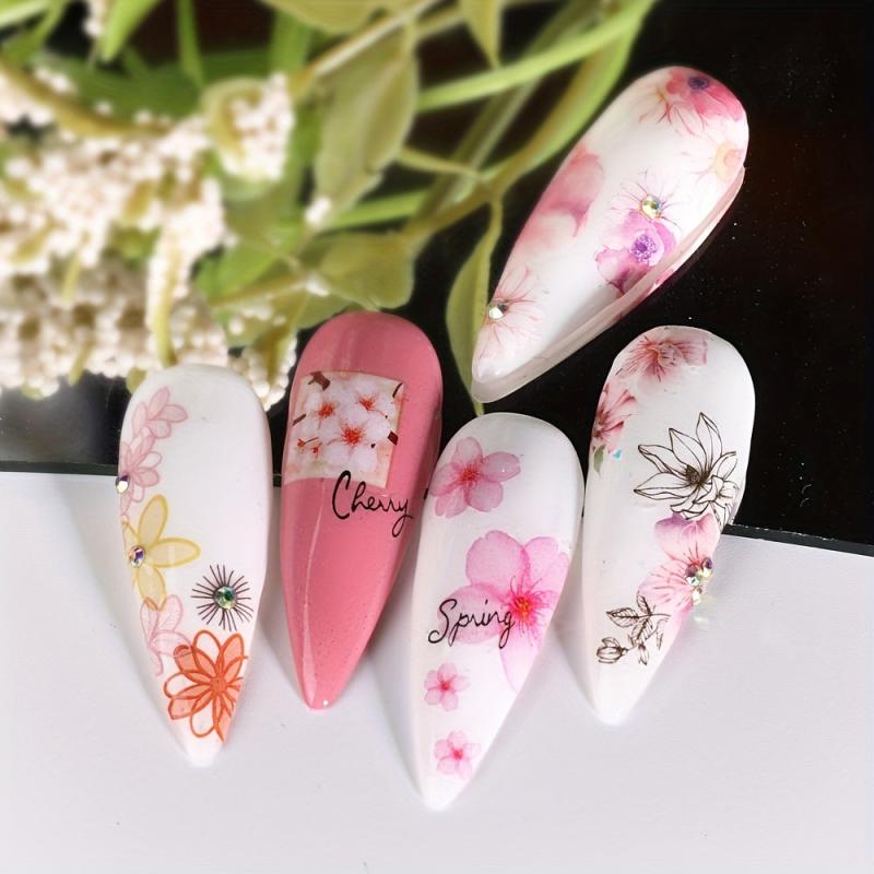 4 Sheets Spring Flower Nail Art Sticker Self-adhesive Nail Decals