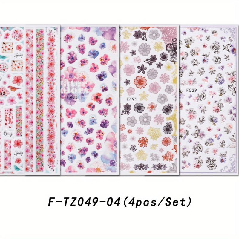 4 Sheets Spring Flower Nail Art Sticker Self-adhesive Nail Decals
