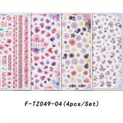 4 Sheets Spring Flower Nail Art Sticker Self-adhesive Nail Decals