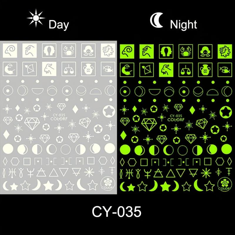 6pcs Luminous Nail Art Stickers Moon Star Heart Nail Art Decals Glow In The Dark