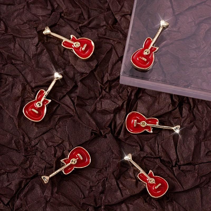 Punk Guitars Nail Art Charms 3D Guitar Ornaments 5 Pcs