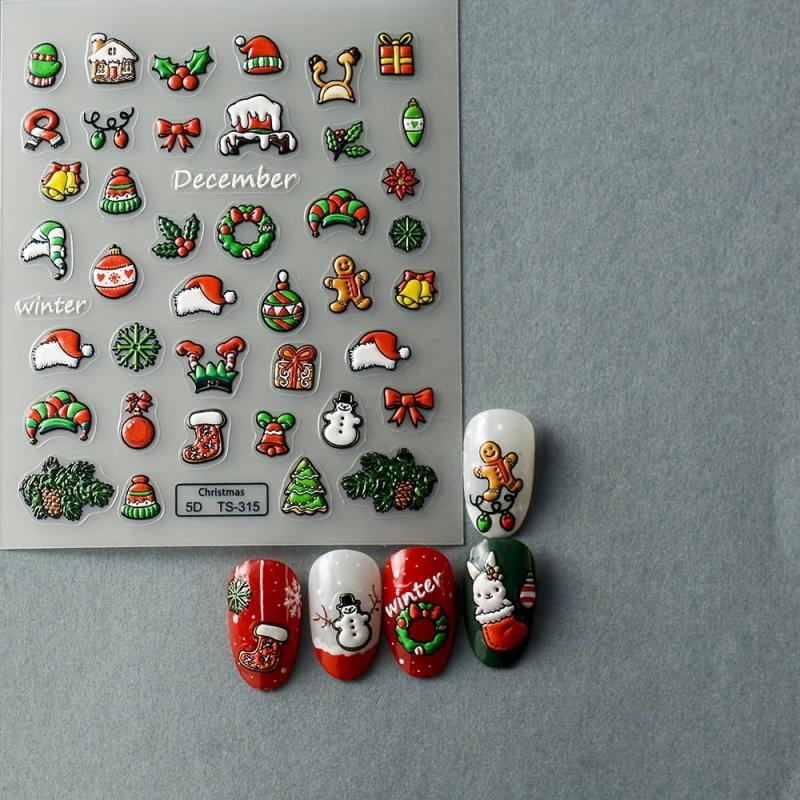 5D Christmas Nail Art Stickers Self Adhesive - Santa Claus Snowman Nail Decals