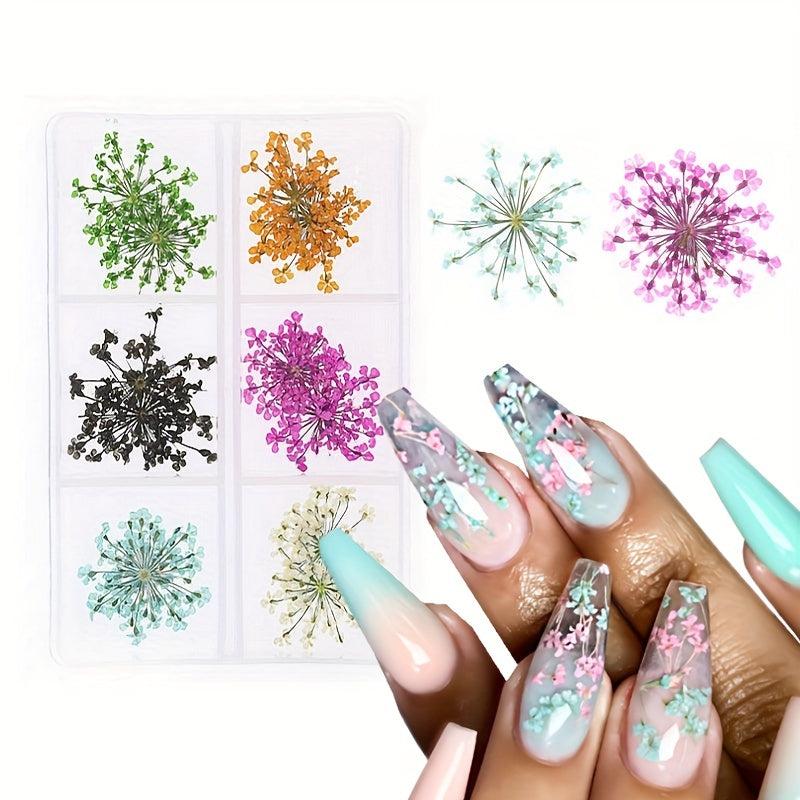 12 Dried Flower Nail Art Charm 3D Sticker For Manicure Decor