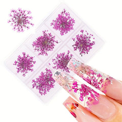 12 Dried Flower Nail Art Charm 3D Sticker For Manicure Decor