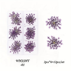 12 Dried Flower Nail Art Charm 3D Sticker For Manicure Decor