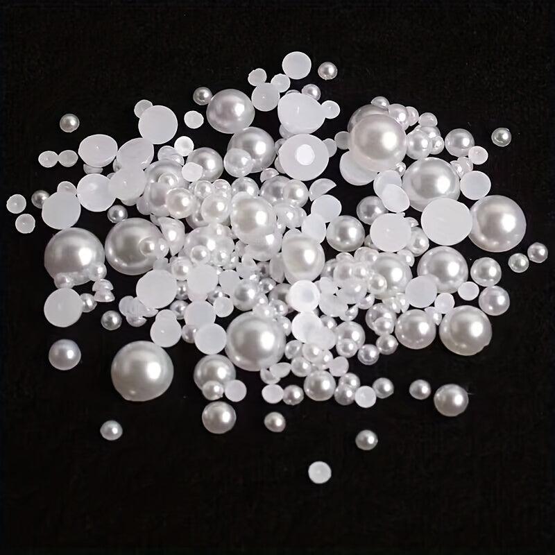 12 Grids Beige Nail Pearls Half Round Pearls for Nail Art Crafts DIY