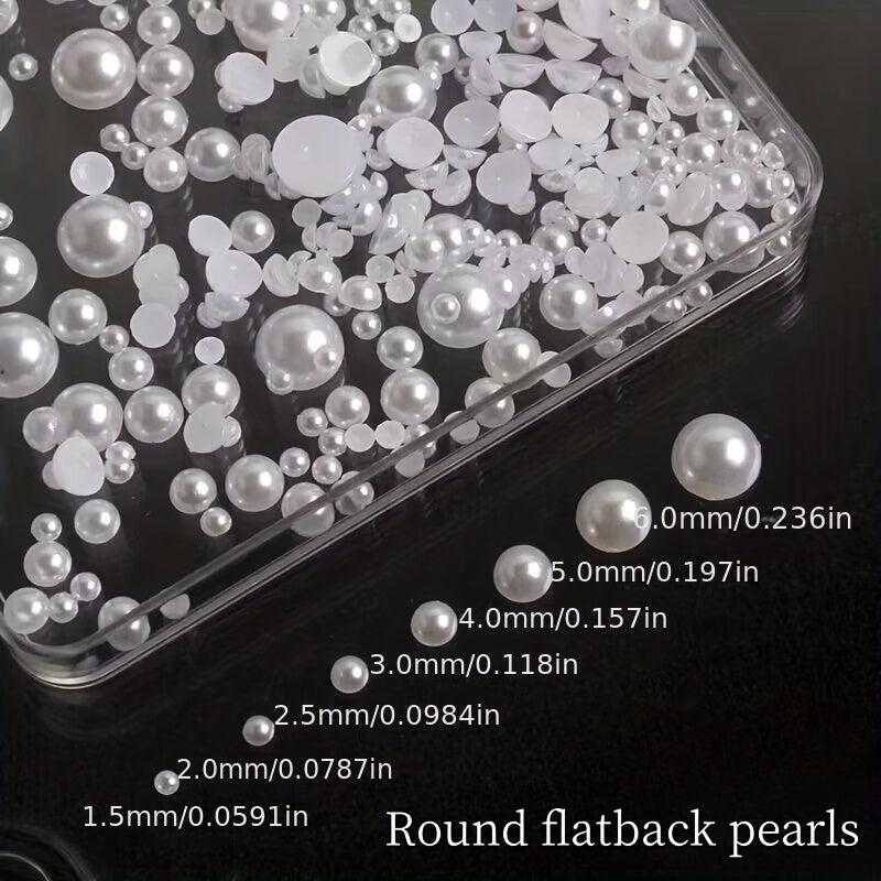 12 Grids Beige Nail Pearls Half Round Pearls for Nail Art Crafts DIY