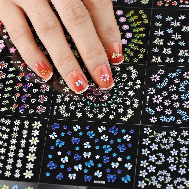Flower Nail Art Sticker Set With Tweezers Nail File And Pusher