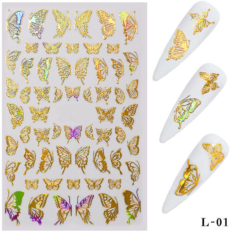 2 Sheets Butterfly Nail Art Stickers Self Adhesive Decals For DIY Or Nail Salons