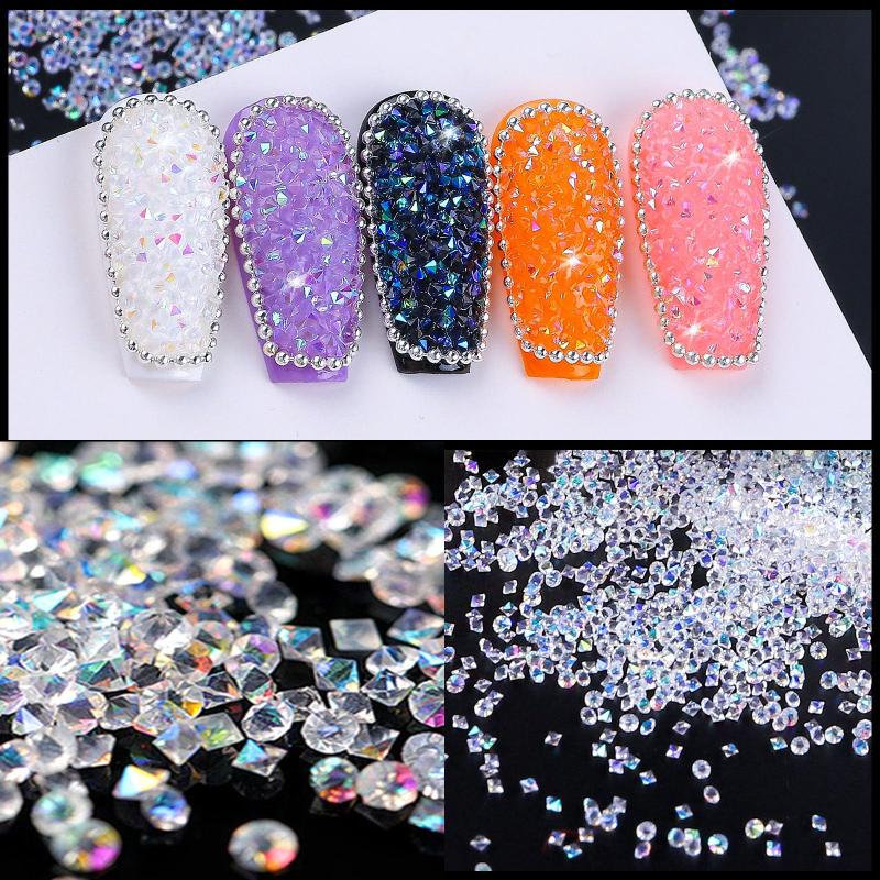 Vintage Mineral Nail Caviar Beads AB Golden Sivery Rhinestones
