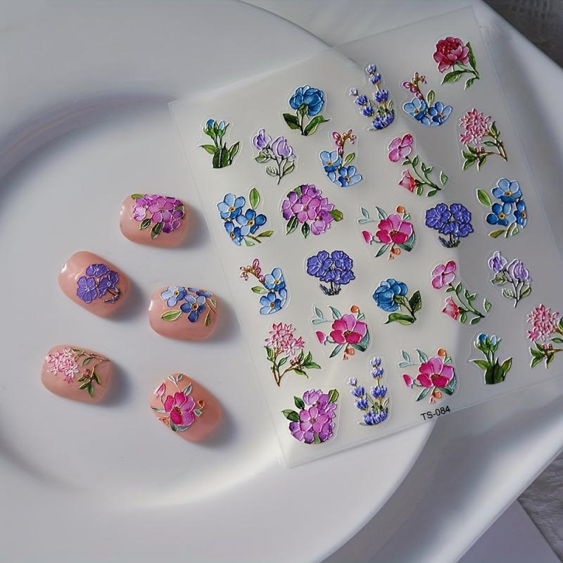 5D Embossed Flower Nail Art Stickers Nail Decals DIY Nail Stickers
