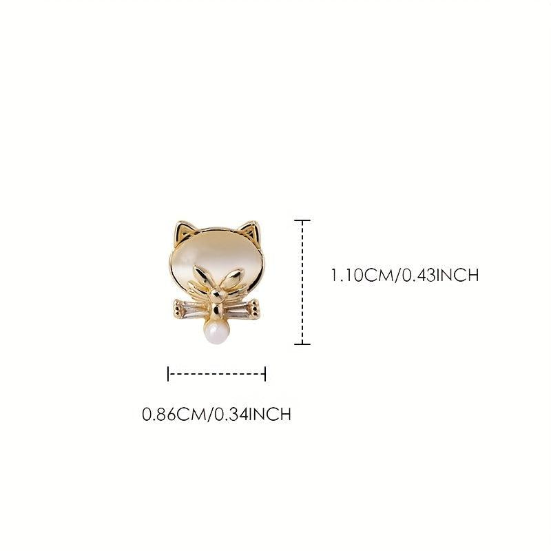 Cat Head Nail Charms 3D Alloy Rhinestones Pearls Nail Art Jewelry