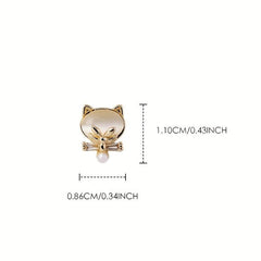 Cat Head Nail Charms 3D Alloy Rhinestones Pearls Nail Art Jewelry