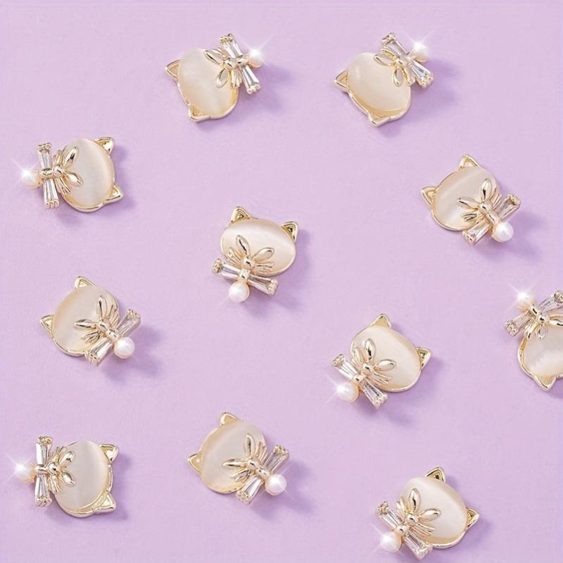 Cat Head Nail Charms 3D Alloy Rhinestones Pearls Nail Art Jewelry