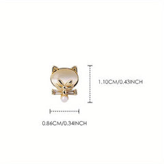 Cat Head Nail Charms 3D Alloy Rhinestones Pearls Nail Art Jewelry
