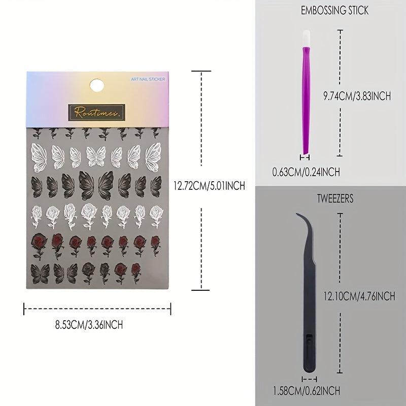 Butterfly Wings Nail Sticker DIY Manicure Rose Engraved Decorations