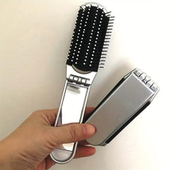 2-In-1 Foldable Hair Brush & Mirror - Compact Portable Hair Comb