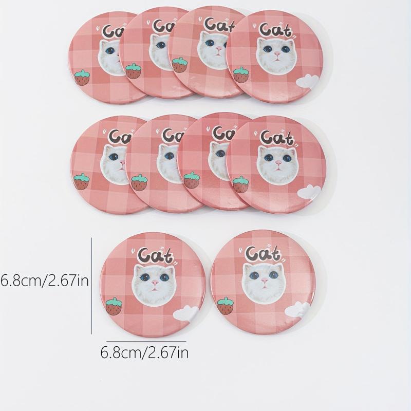 10pcs Cat Pattern Round Mirror Adorable Cosmetic Touch up Mirror For Gift