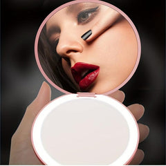 LED Compact Mirror & Wood Comb Set, 2X Magnification, Wooden Massage Comb Kit