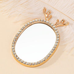 Deer Horn & Rhinestone Small Mirror Cosmetic Touch up Mirror Adhesive Sticker