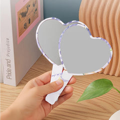Purple Floral Pattern Hand Mirror Cosmetic Touch up Mirror With Handle Portable