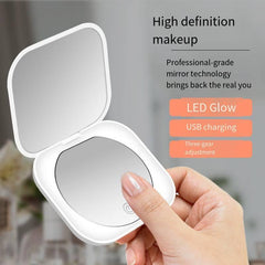 LED Lighted Travel Makeup Mirror Compact Portable Double Side Hand Mirror Gift
