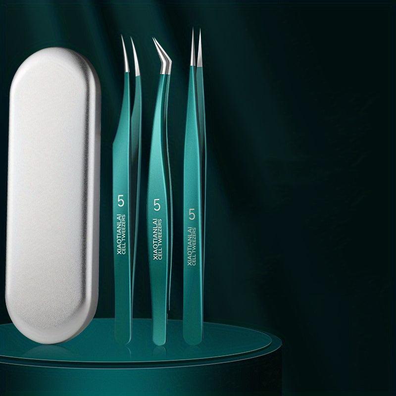 3 Pcs Eyelash Extension Tweezers Set with Case