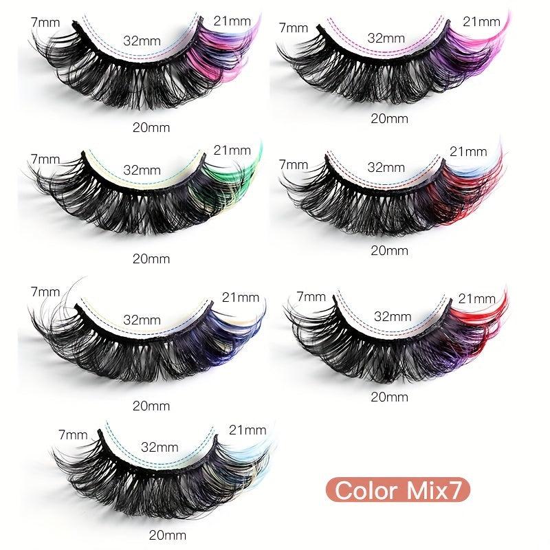 7 Pairs Colored 3D Mink Lashes Fluffy Curly False Eyelashes
