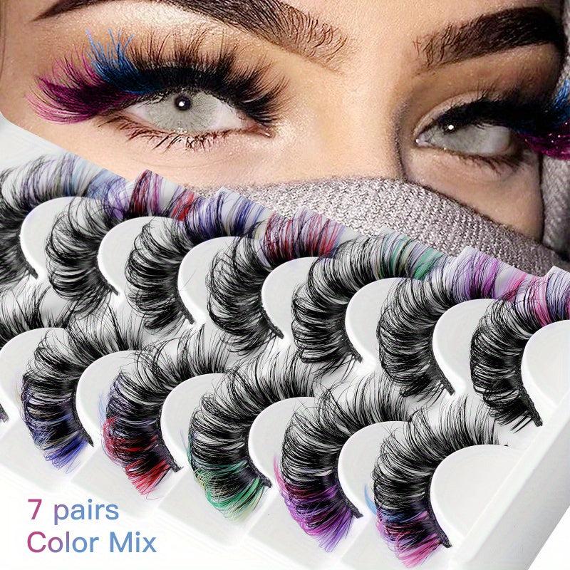 7 Pairs Colored 3D Mink Lashes Fluffy Curly False Eyelashes