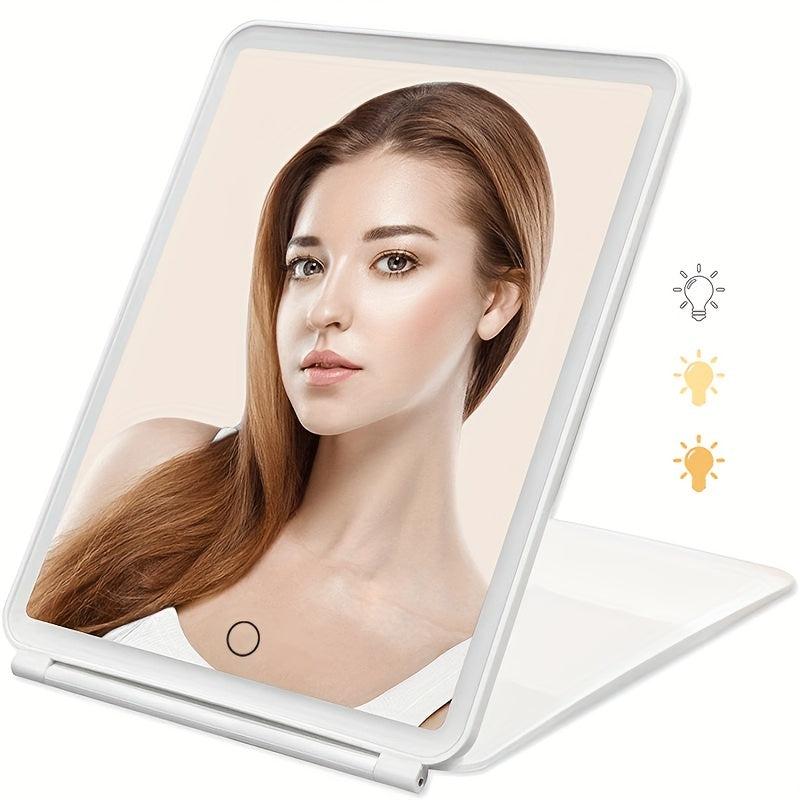 LED Makeup Mirror Folding Beauty Mirror 3 Lighting Modes Touch Screen Vanity