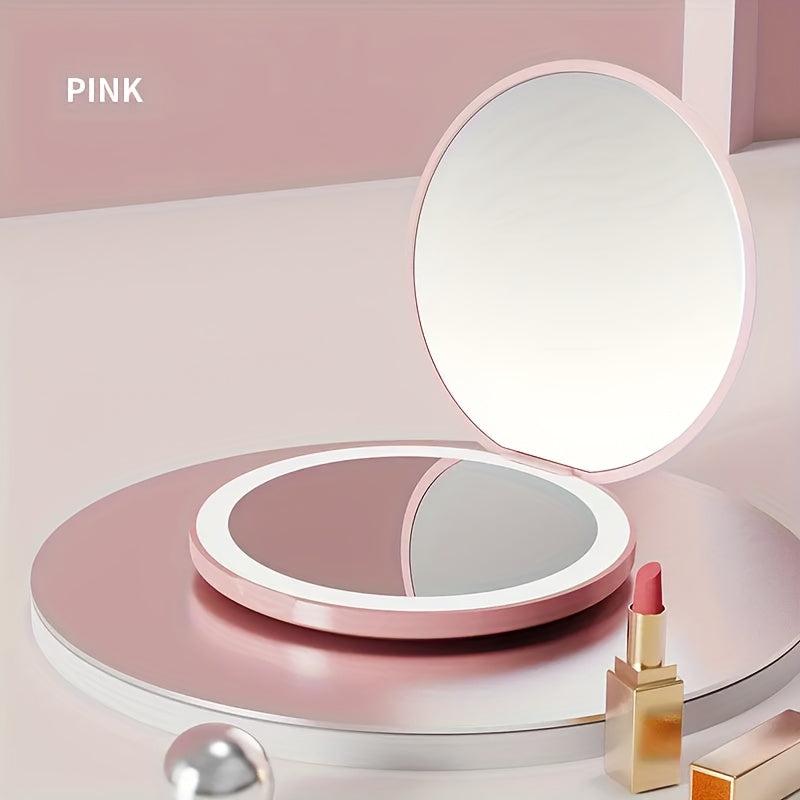 LED Makeup Mirror & Massage Comb Kit Double Side Folding Compact Mirror