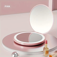 LED Makeup Mirror & Massage Comb Kit Double Side Folding Compact Mirror