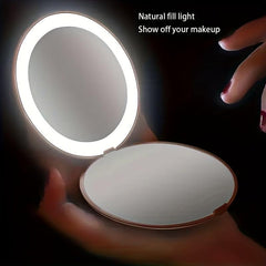 LED Makeup Mirror & Massage Comb Kit Double Side Folding Compact Mirror