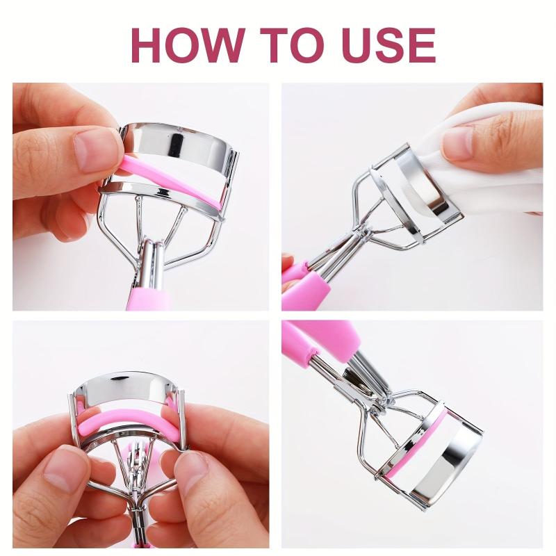 Pink Handle Eyelash Curler with 12 Silicone Refill Pads