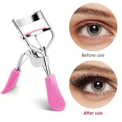 Pink Handle Eyelash Curler with 12 Silicone Refill Pads