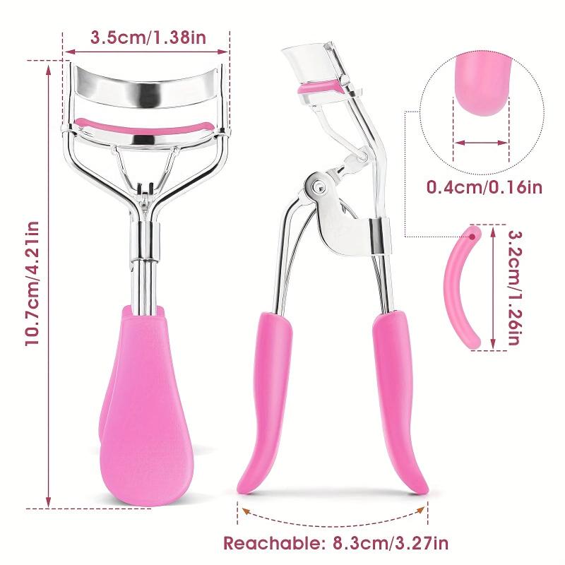 Pink Handle Eyelash Curler with 12 Silicone Refill Pads