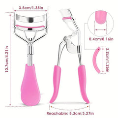 Pink Handle Eyelash Curler with 12 Silicone Refill Pads