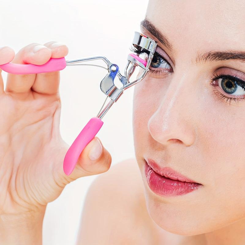 Pink Handle Eyelash Curler with 12 Silicone Refill Pads