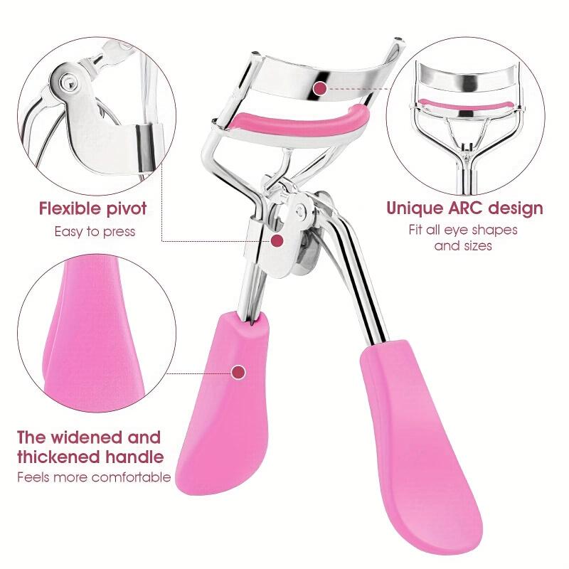 Pink Handle Eyelash Curler with 12 Silicone Refill Pads