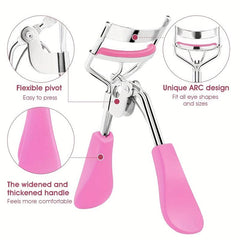 Pink Handle Eyelash Curler with 12 Silicone Refill Pads