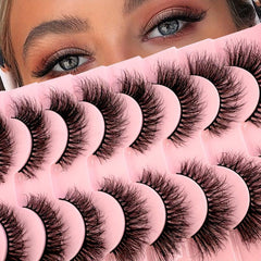 10 Pairs 3D Mink Natural False Lashes Soft Cross Wispy Eyelash Extension