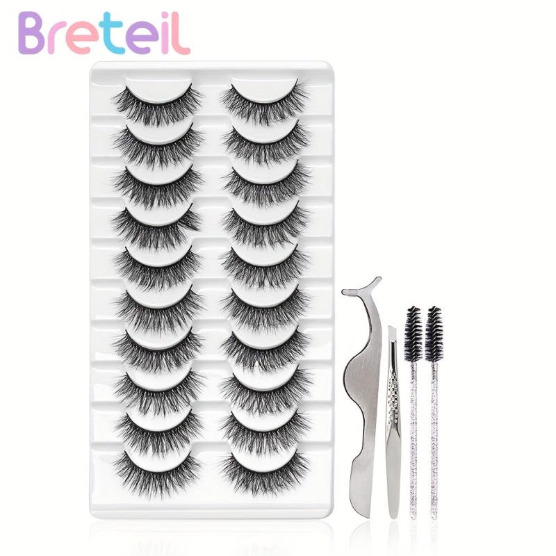 10 Pairs Volume False Eyelashes Set + Tweezers & Brushes