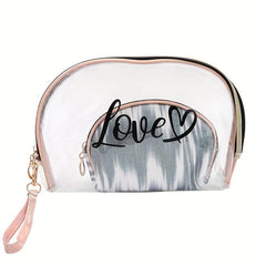2pcs Tie Dye & Clear Makeup Bag Set Of 2 PVC Shell Shape Glitter Semicircle