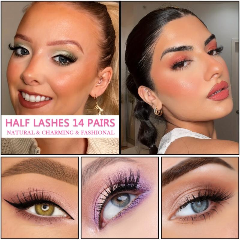14 Pairs Half Eye False Eyelashes Cat Eye Soft Fluffy Curling Faux Min