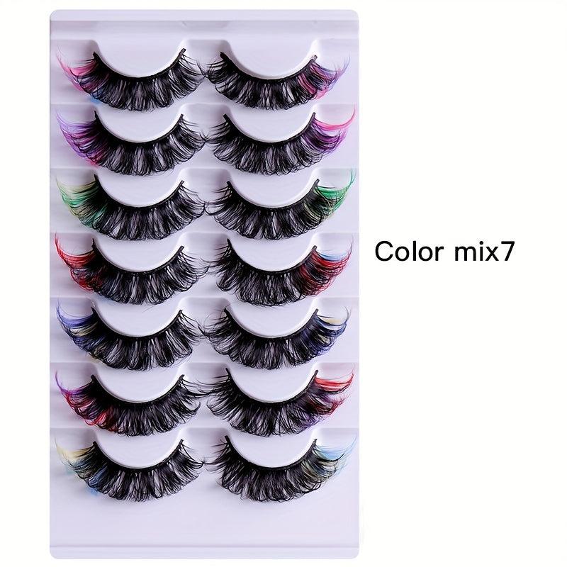 7 Pairs Colored False Eyelashes Thick Curling D Curling Eye Lashes
