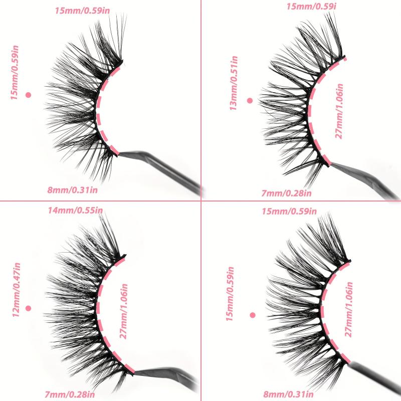 4 Styles False Eyelashes Natural Look Wispy Cat Eye Lashes 3D Fluffy Half Lashes