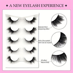 8D Natural Fox Eye Eyelashes 5 Pairs Cat Eye Winged End Mink Lashes