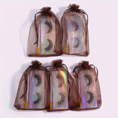 5 Pairs Natural Thick False Eyelashes C Curling with Brushes & Bag