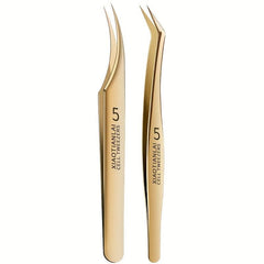 3 Pcs Eyelash Tweezers Set High Precision Golden Feather Clip