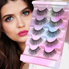 3D False Eyelashes 5 Pairs Natural Dense Curling Mixed Style